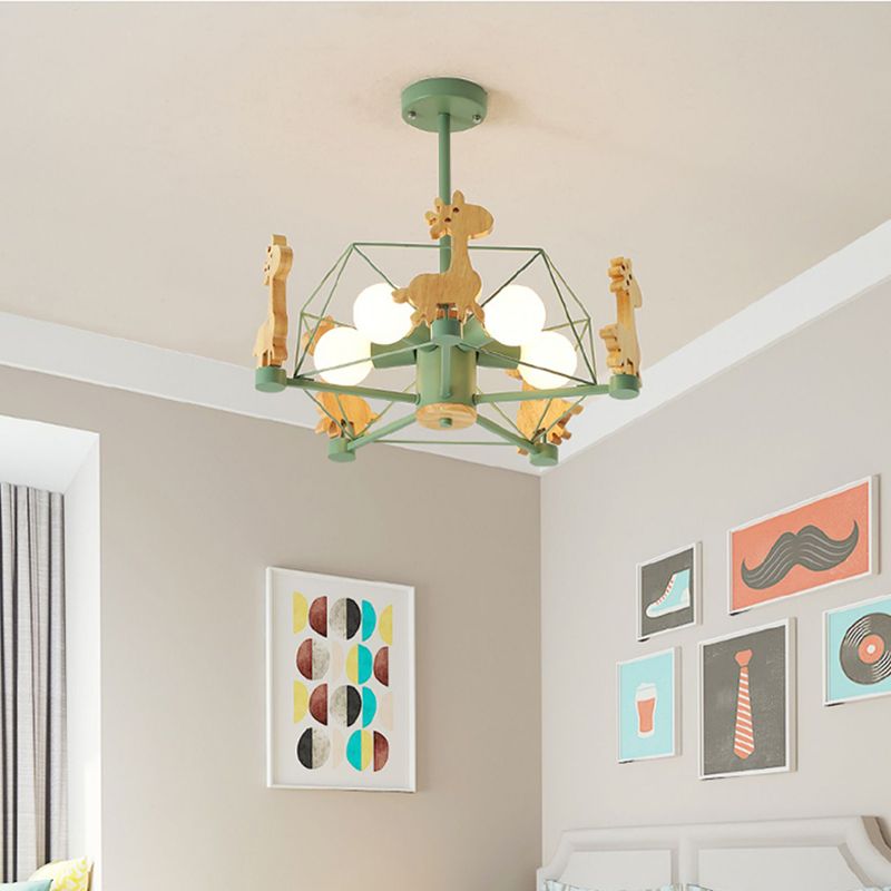 5-Light Spherical Branch Hanging Pendant Modern Macaron Style Metal Hanging Lighting