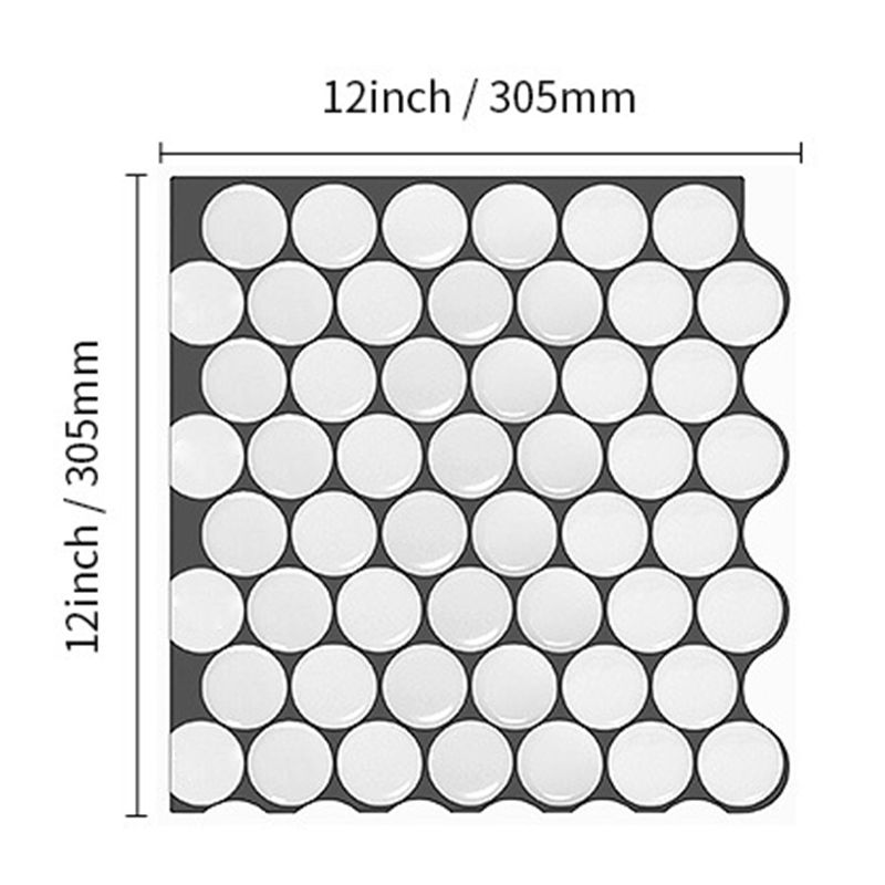 Modern Circles Print Wallpaper Panels White Bathroom Peel Wall Decor, 12' L x 12" W
