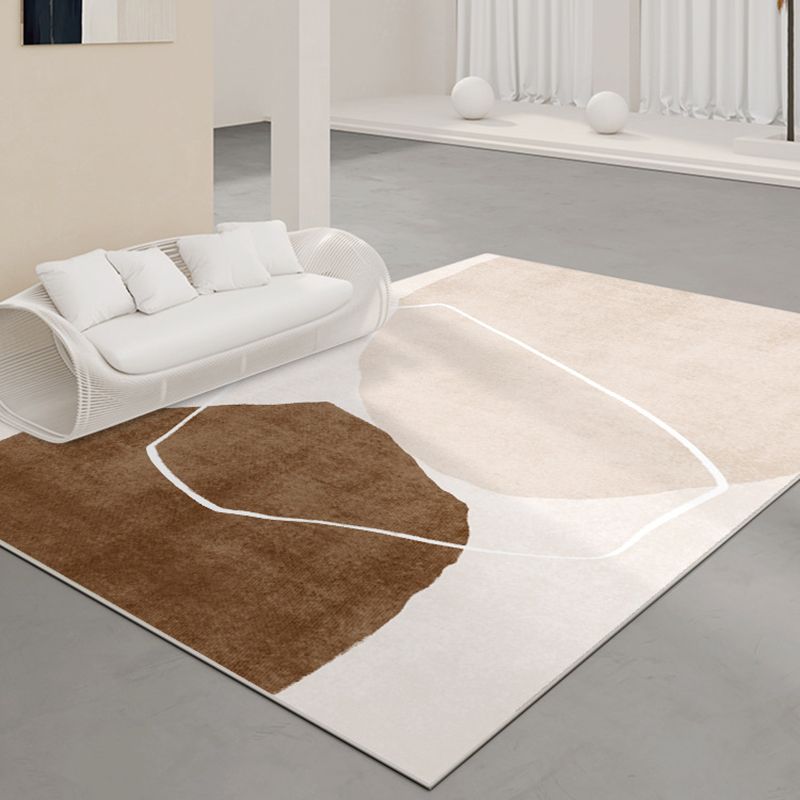 White Modern Rug Polyester Color Block Rug Non-Slip Backing Rug for Sitting Room