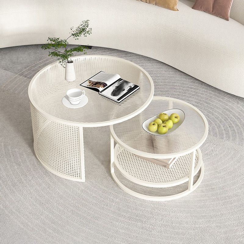 Tropical Coffee Table Glass Top Round Frame Coffee Cocktail Table