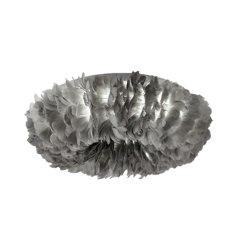 Iluminación empotrada de plumas, lámpara de techo de montaje empotrado para dormitorio, tela moderna, 3/6 cabezales, en blanco/gris/rosa