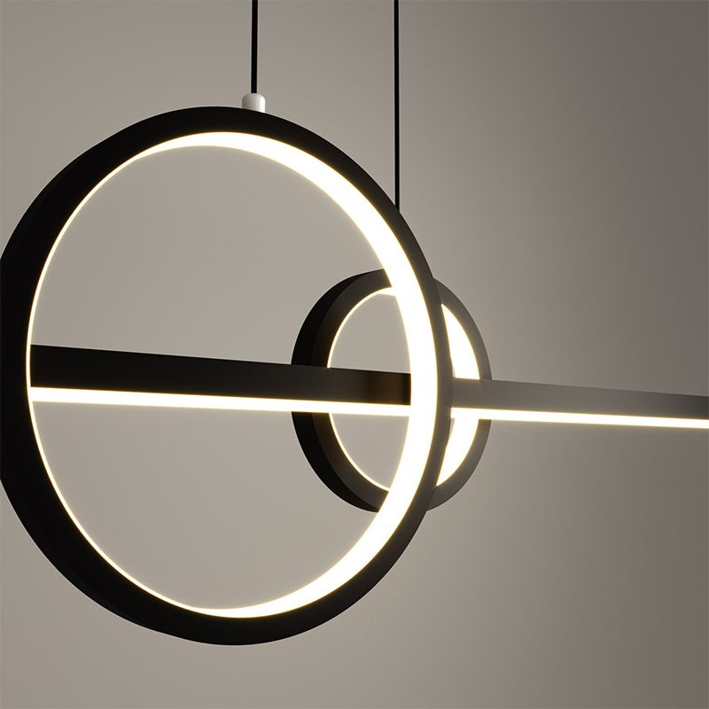 Dark Black Linear Kitchen Island Fixture Metal LED Ceiling Pendant Lighting