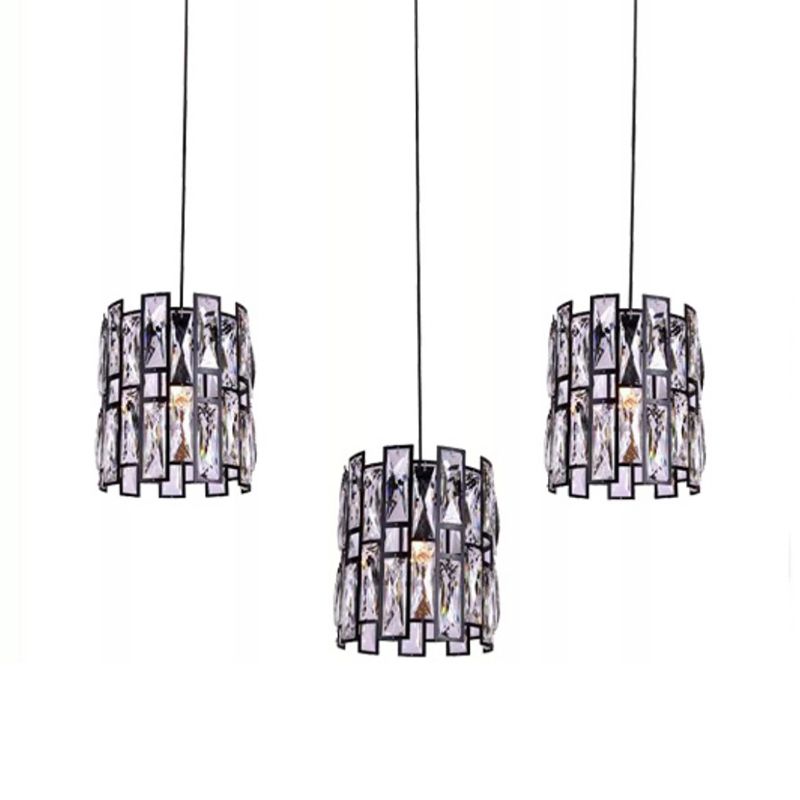 Modern Shaded Hanging Lamp Crystal Rectangles Dining Room Pendant Light in Black