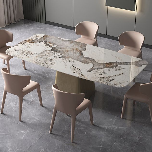 Rechthoek eigentijdse eetkamer tafel wit gesinterde stenen tafel met voetstukbasis