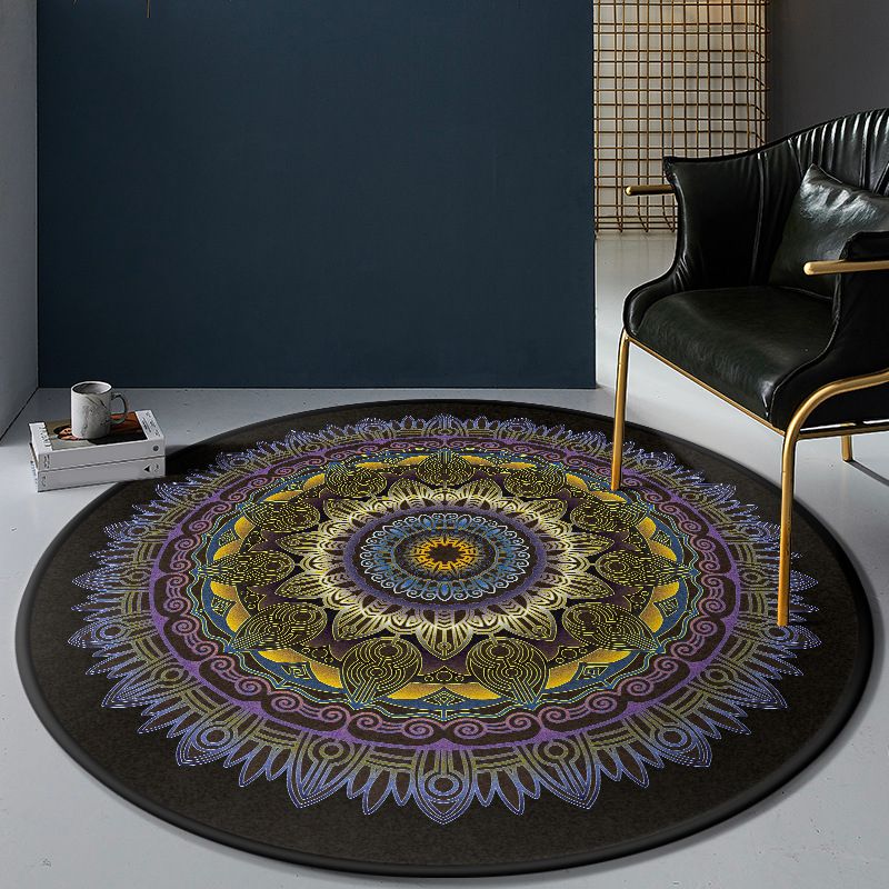 Persian Bedroom Rug Multi-Color Tribal Flower Rug Polyester Stain Resistant Anti-Slip Backing Washable Area Carpet