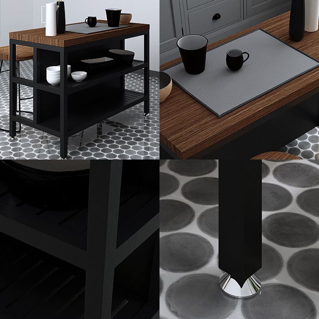 Industrial Stationary Kitchen Island Set Wood Rectangular Island Table