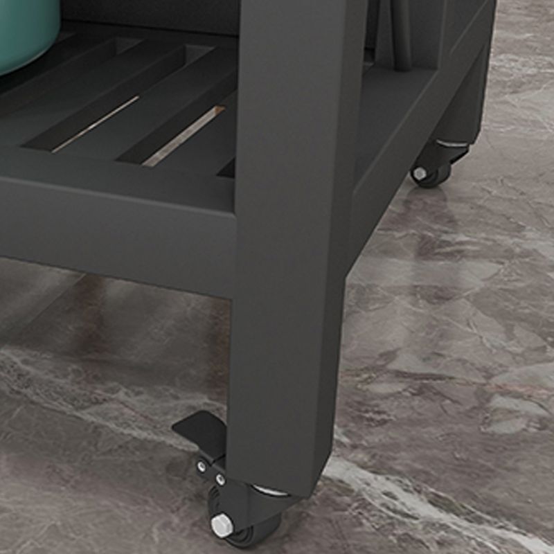 Rolling Kitchen Trolley Cart with Marble/Stone Top and Iron Base Kitchen Cart in Black