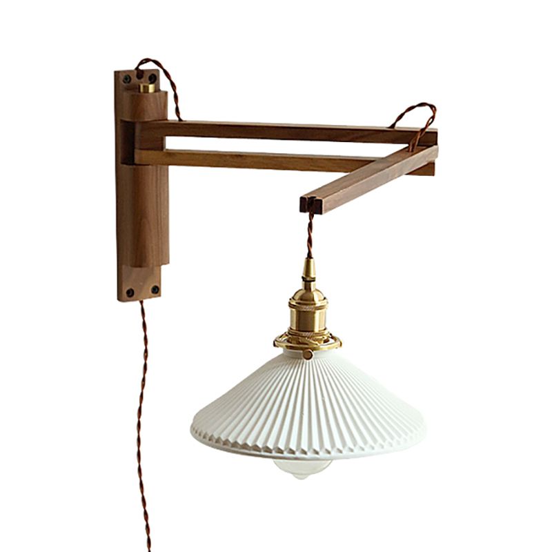 Simplicidad contemporánea Luz de pared de brazo ajustable ajustable con sombra de cerámica