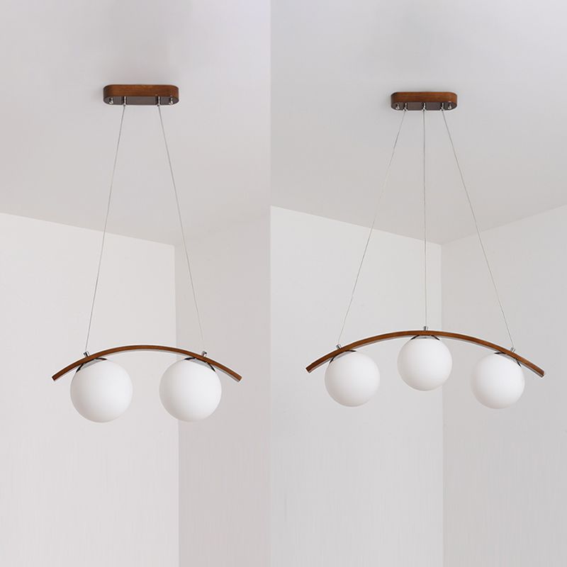 Modern Wooden Island Light Round Glass Shade Chandelier Light Fixture for Dining Room