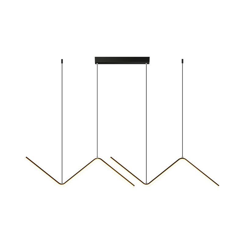 Zigzag Shaped Metal Hanging Lamp Simple Black/Gold LED Island Pendant in Warm/White Light for Dining Room