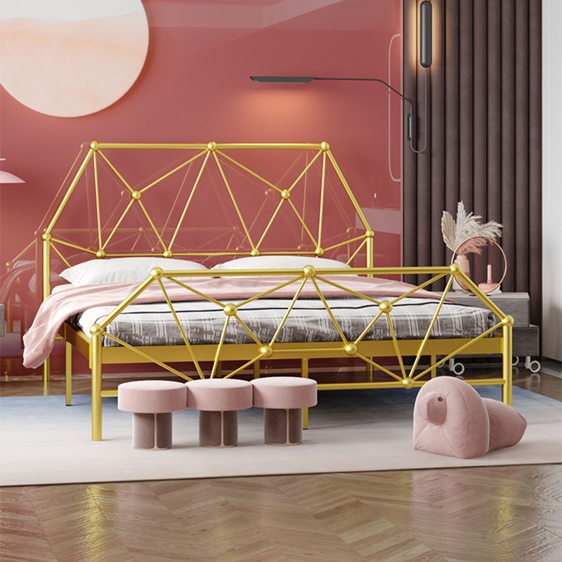 Glam Metallic Standard Bed, Open-Frame Headboard Bed Frame with Footboard
