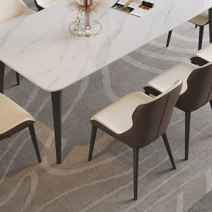 Industrial Rectangle Dining Table White Stone Top Dinette Table with Metal Legs