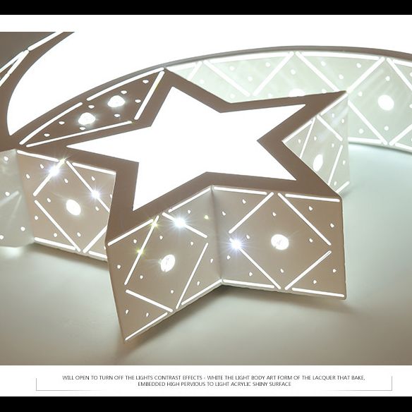 Nordic White Metal Flush Mount Light Fixture Cartoon Moon Flush Mount Spotlight for Kids Bedroom