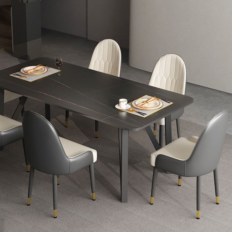 Rectangle Dining Table 4 Legs Dining Table in Black Frame for Kitchen