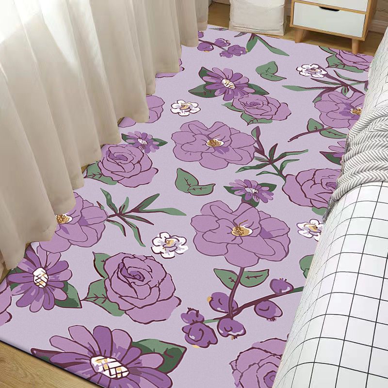 Casual Floral Pattern Rug Polyester Carpet Stain Resistant Area Rug for Adult's Bedroom