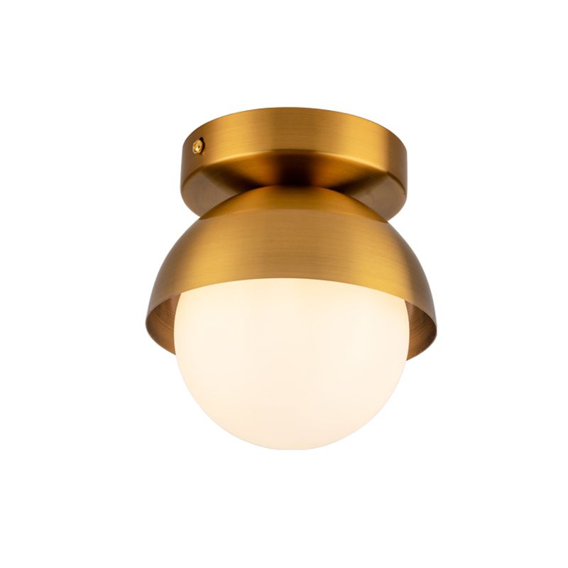 Plafonnier en métal demi-cercle monté sur poteau moderne à 1 lumière finition noir/or lampe encastrée pour hall d'entrée