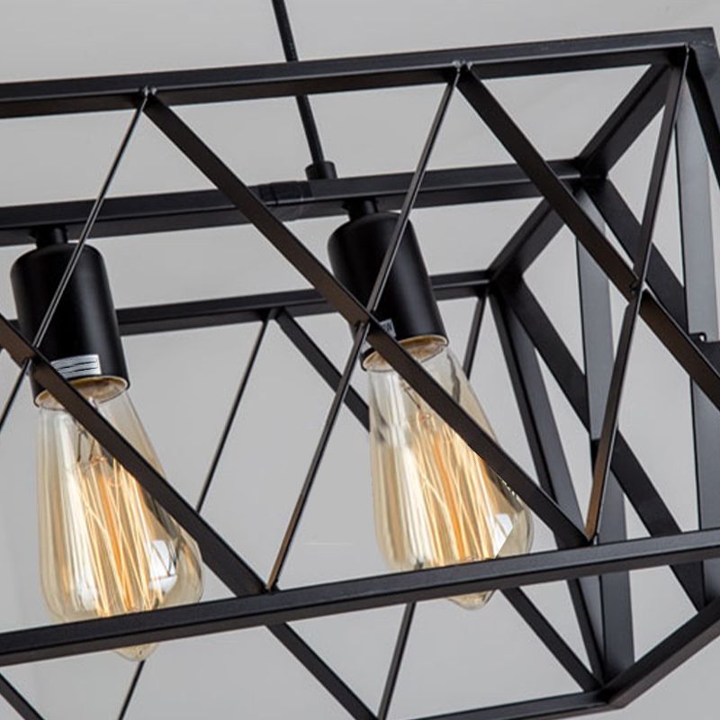 Industrial Style Caged Island Light Metal Island Lighting Fixtures in Black