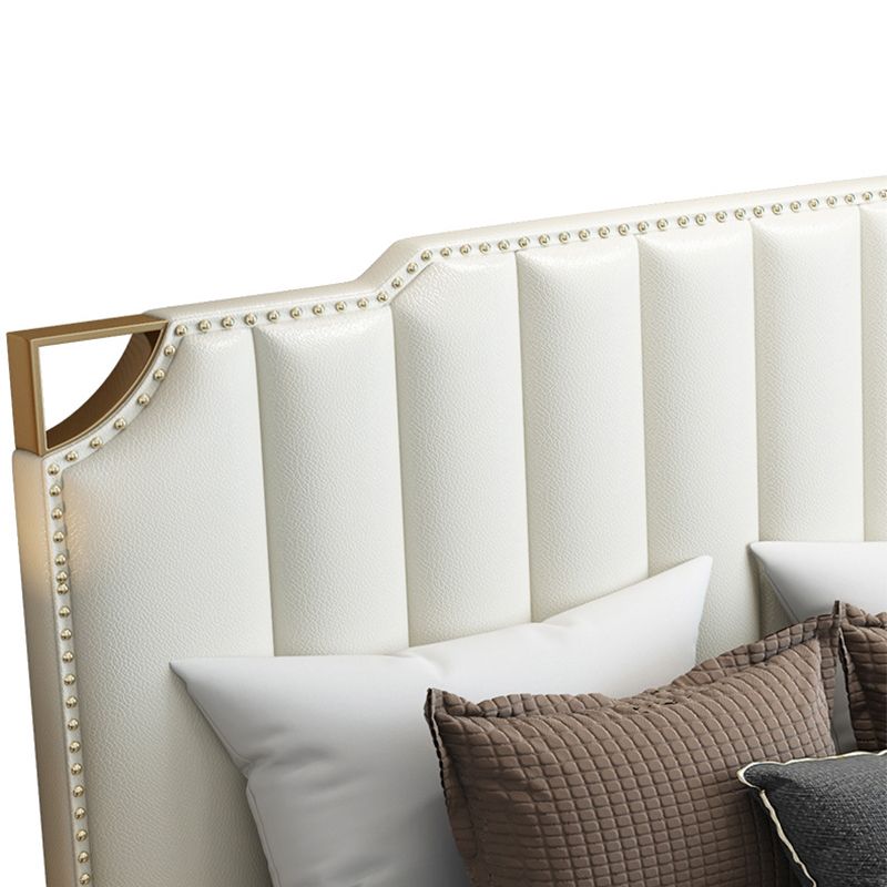 Contemporary Wood and Upholstered Panel Bed with Nailhead Trim