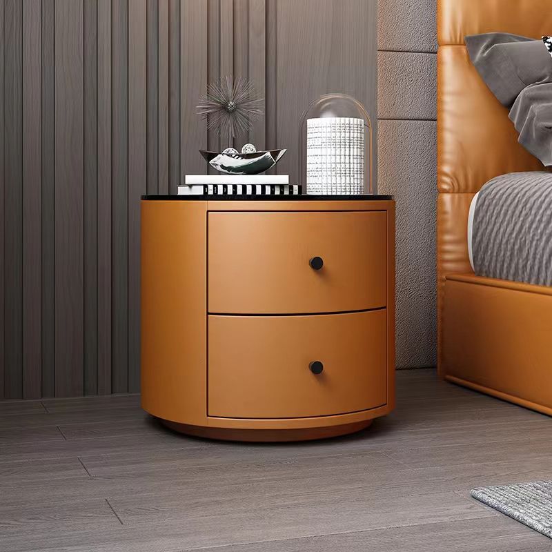 2 Drawers Nightstand with Stone/Glass Top 18.5" Tall Wood Accent Table Nightstand