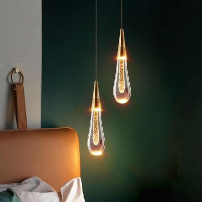 Aluminiumgold LED Hängende Lampe im modernen Luxusstil Kristallgeometrischen Anhänger Licht für Schlafzimmer