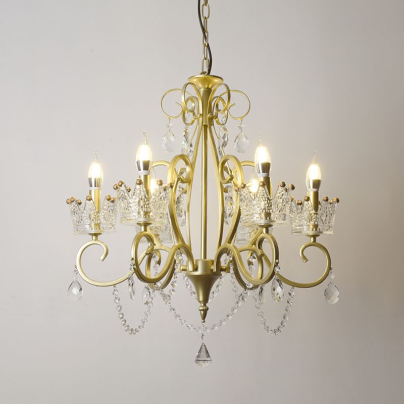 Traditional Crown Chandelier Lighting Crystal Pendant Light with Metallic Candlestick