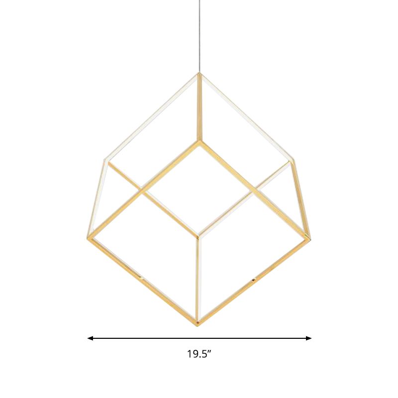 Gold Cubic Shade Hanging Chandelier Light Modern Style 12"/16" W LED Metal Pendant Lamp for Bedroom