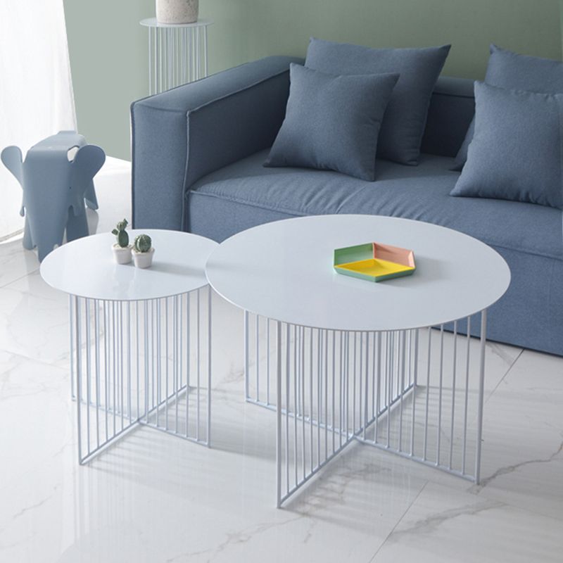 Mid-Century Modern Iron Coffee Table Metal Round Frame Cocktail Table