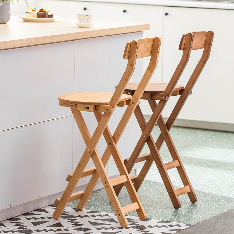 Contemporary Solid Wood Folding Bar Stool Indoor Barstools With Wood Seat and Low Back