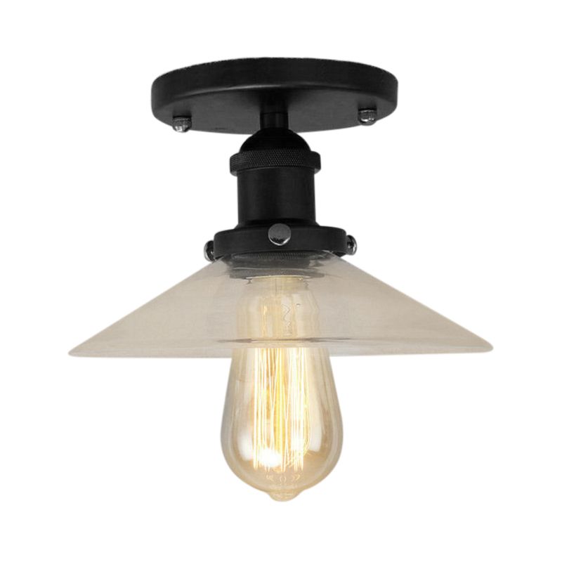 Soucoupe en verre givré, éclairage semi-affleurant, luminaire de cuisine vintage à 1 ampoule, noir/laiton/cuivre
