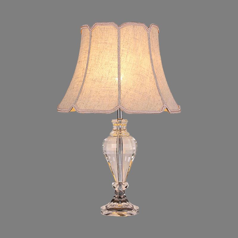 Flare Study Lampe Moderne Stoff 1 Kopf Beige Lesen mit klarer Kristallbasis