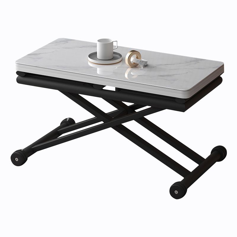 8.6"H Modern Metal Cross Base Glass Rectangular Adjustable Coffee Table