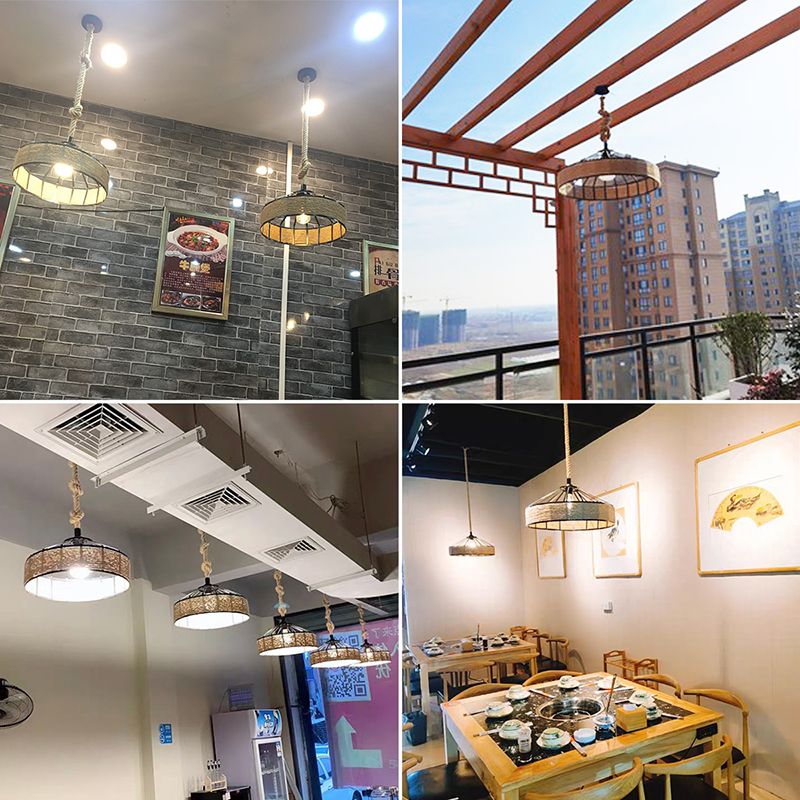 Touw beige plafond hanger lichte drum industriële stijl commerciële hangerverlichting