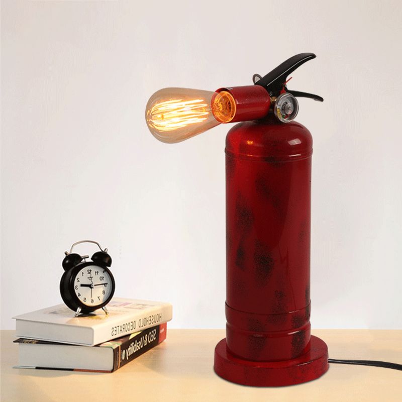 Lampada da tavolo a forma di estintore da bistrot Lampada da tavolo in metallo con 1 lampadina con finitura rossa con cavo di collegamento