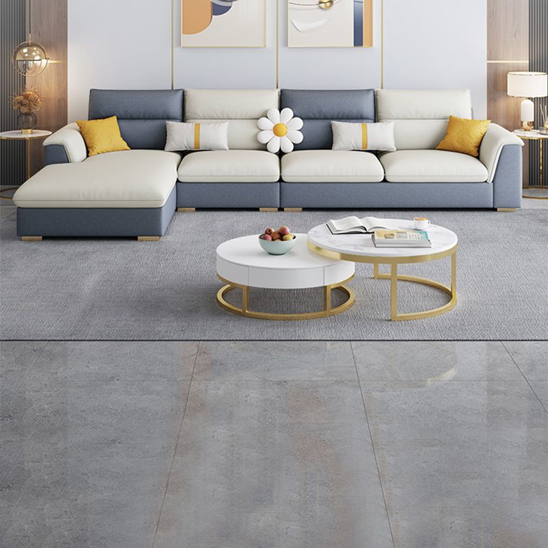 Glam Faux Leather Sofa & Chaise Square Arm Sofa for Living Room