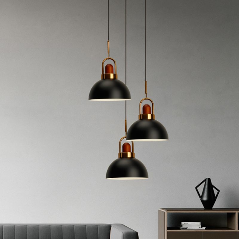 Dome Kitchen Bar Pendulum Light Iron 1 Bulb Macaron Hanging Pendant in Pink/White/Grey with Wood Top and Handle