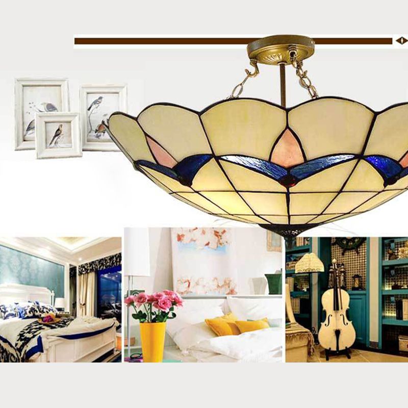Baroque Multicolored Flush Mount Lamp Bowl Shape Glass Ceiling Mount Light Fixture