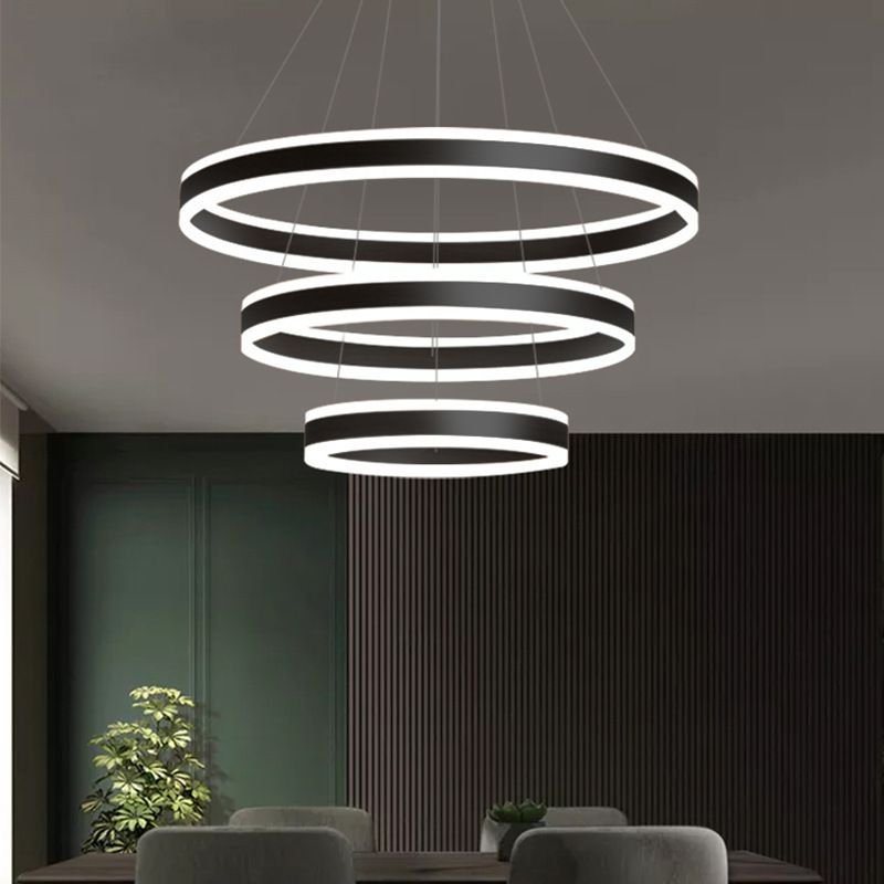 23.6"+31.5"+39.3" Diameter 3-Tiered LED Chandelier Aluminum Ring-shaped Pendant Lighting Fixtures for Office Meeting Room