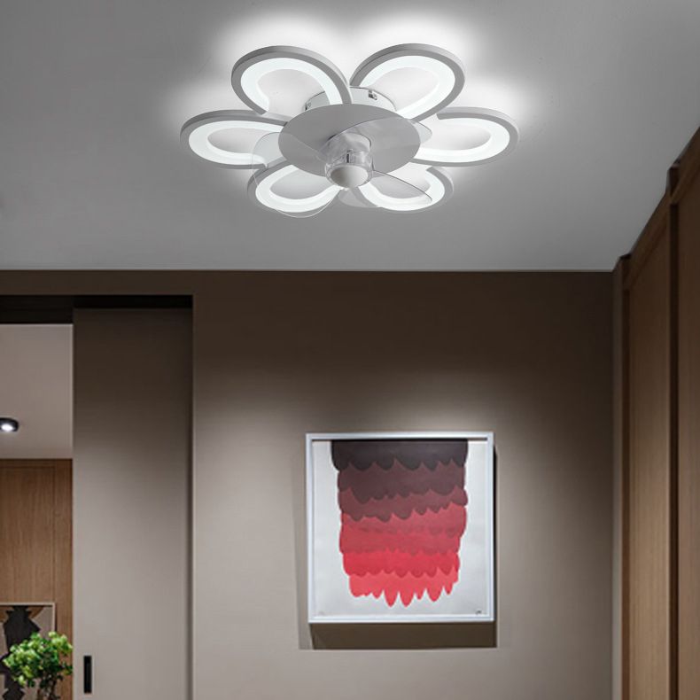 Contemporary Single White Ceiling Fan Lamp LED Acrylic Ceiling Fan Light