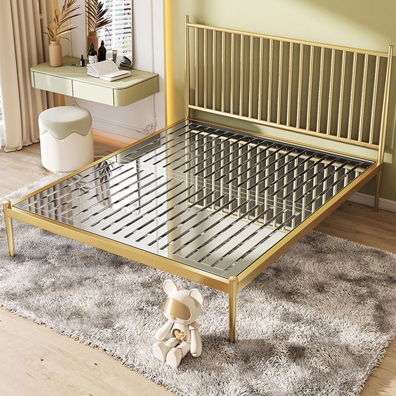Contemporary Finish Metallic Open-Frame Bed Glam Wire-Grid Iron Bed Frame with Headboard