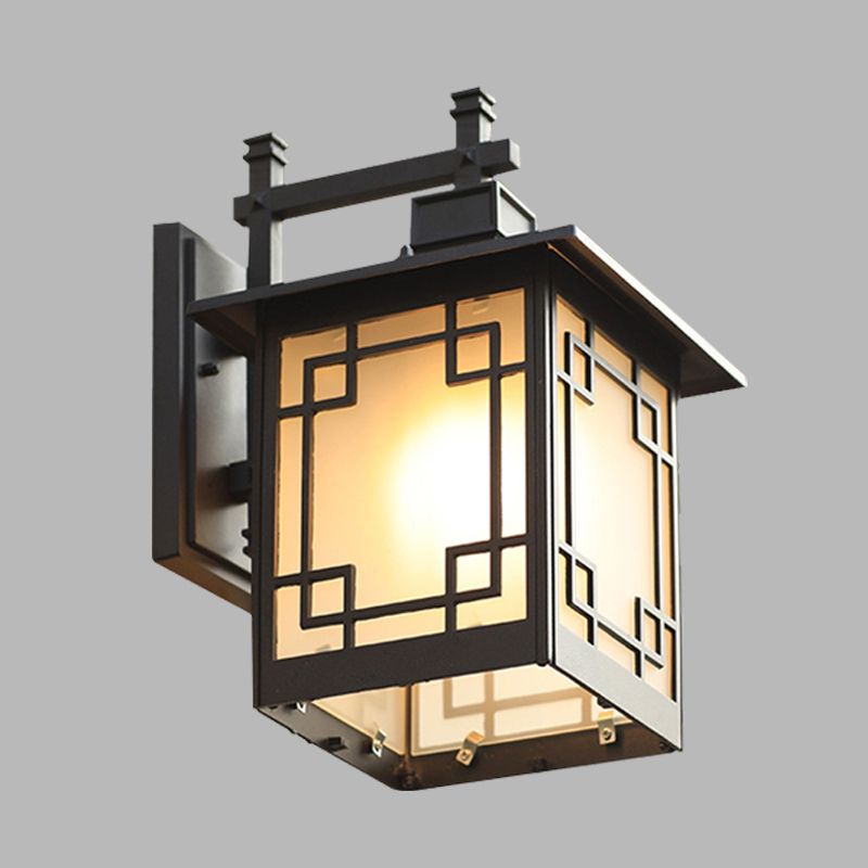 1-Head Open Bottom Sconce Light Country Brass/Black Finish Opal Frosted Glass Wall Mounted Lamp Fixture