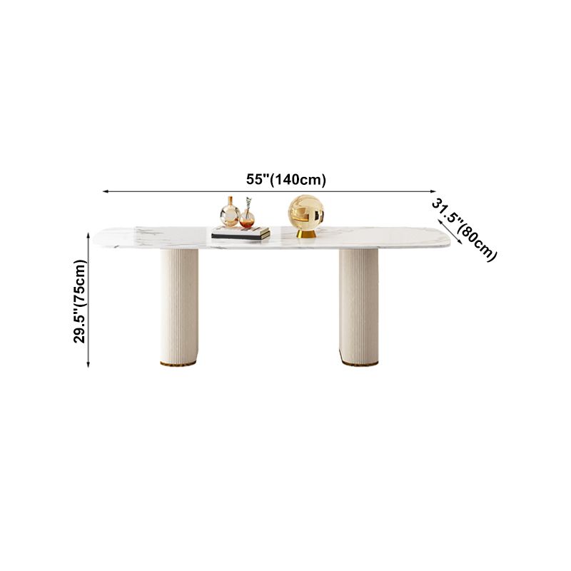 Sintered Stone Top Modern White Table for Restaurant Oval Dining Table Double Pedestal