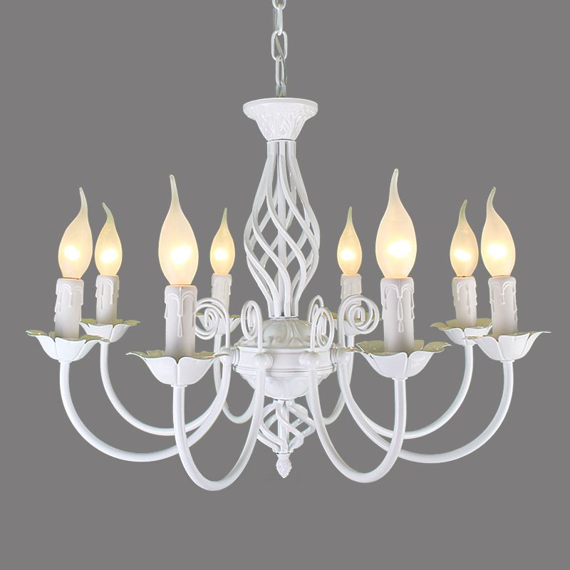 Black/White Swooping Arm Chandelier Lamp Traditional Metal 3/4/5 Lights Living Room Hanging Light