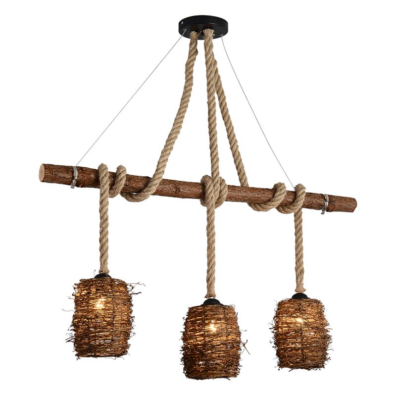 Linear Chandelier Natural Manila Rope Light Vintage Creative Shop Light Room Light
