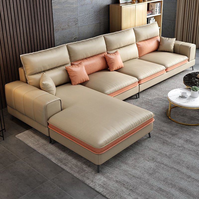 Nordic Faux Leather Stationary Living Room Square Arm Sofa Chaise