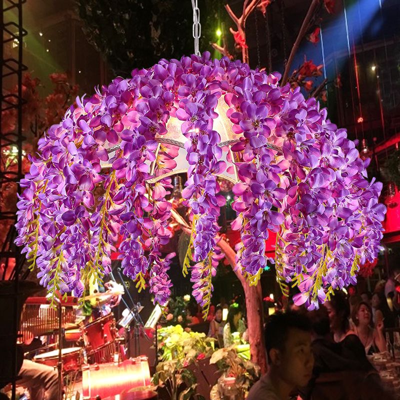Accesorio de iluminación colgante de metal festoneado Industrial 1 Lámpara de suspensión de techo de flores LED de restaurante en púrpura
