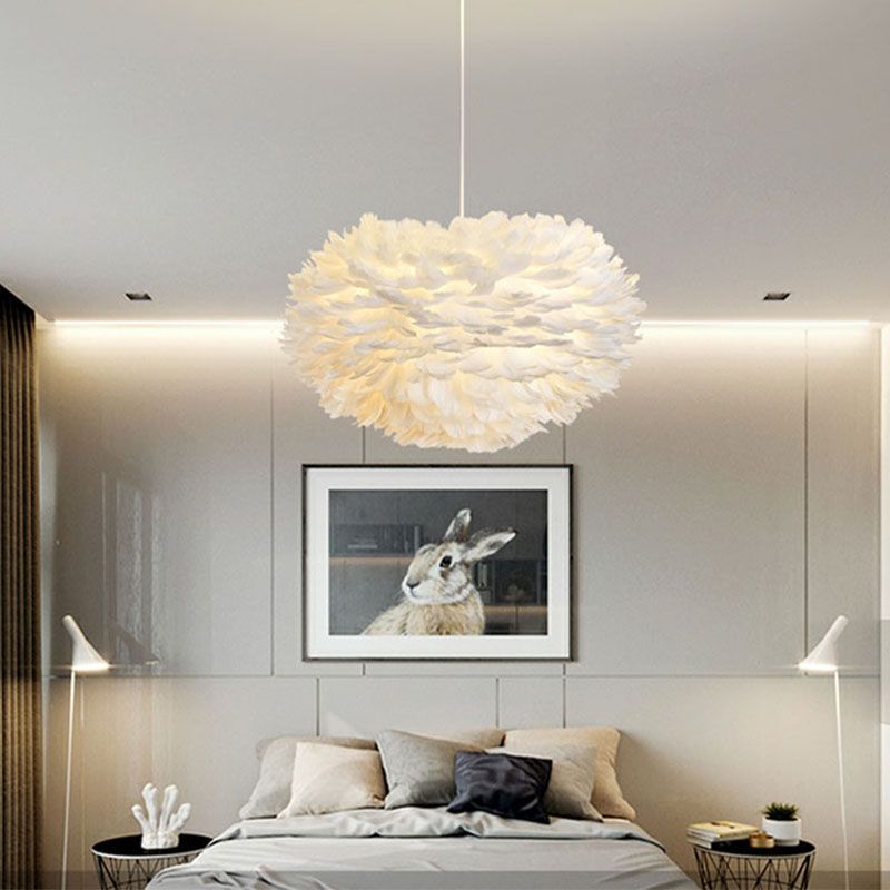Multi-Kopf-Kronleuchterleuchten moderner Kronleuchter-Anhängerlampe mit weißem Federschatten