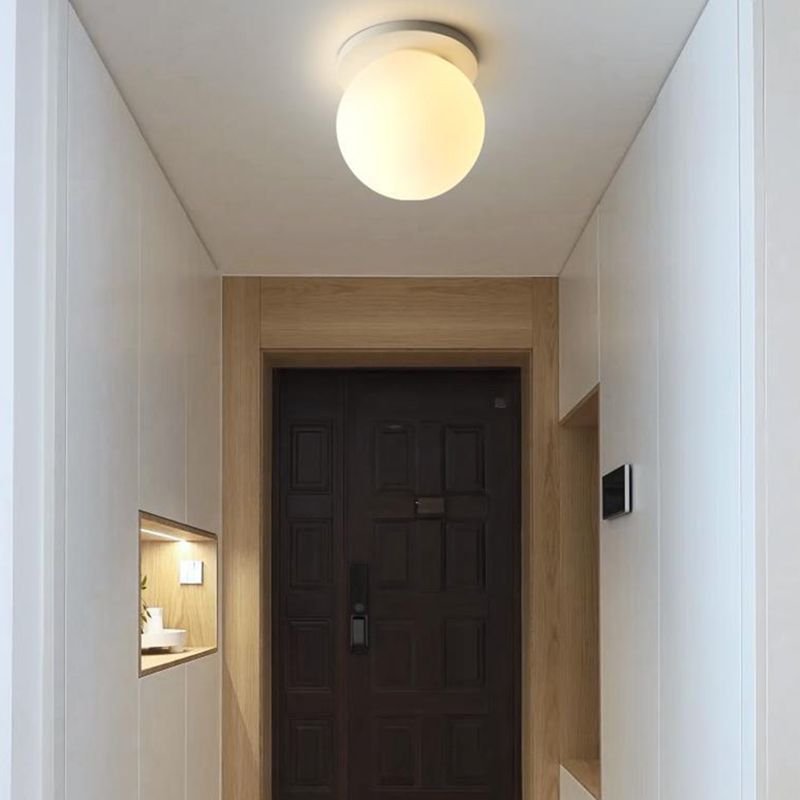 White Shaded Flush Mount Lighting Contemporary Globe Ceiling Light for Foyer