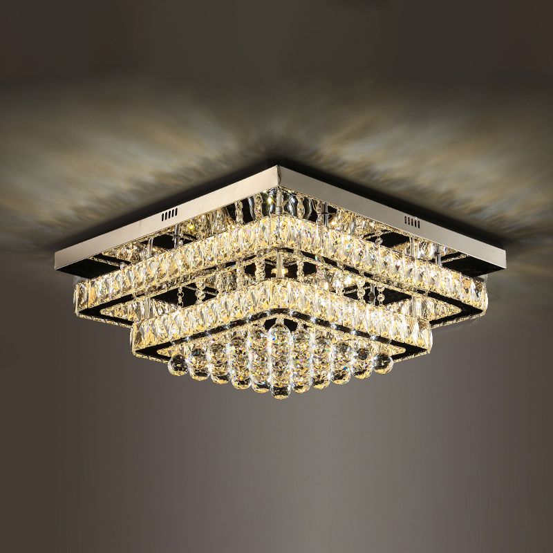 Lampade da incasso in metallo argentato Lampade da soffitto moderne per camera da letto quadrata con paralume in cristallo
