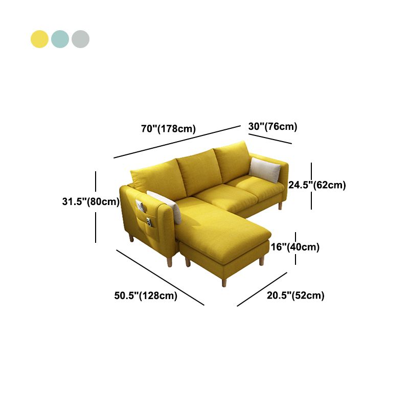 Scandinavian Faux Leather Removable Cushions Square Arm Sectional with Slipcover