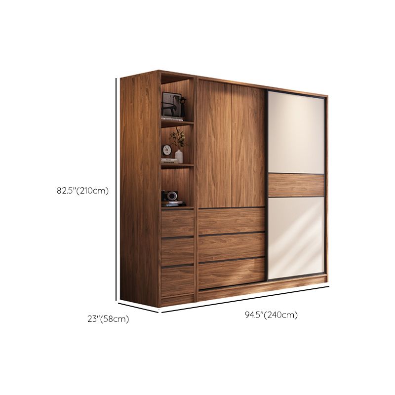 Modern Freestanding Wardrobe Brown Wood Wardrobe Armoire with Drawers